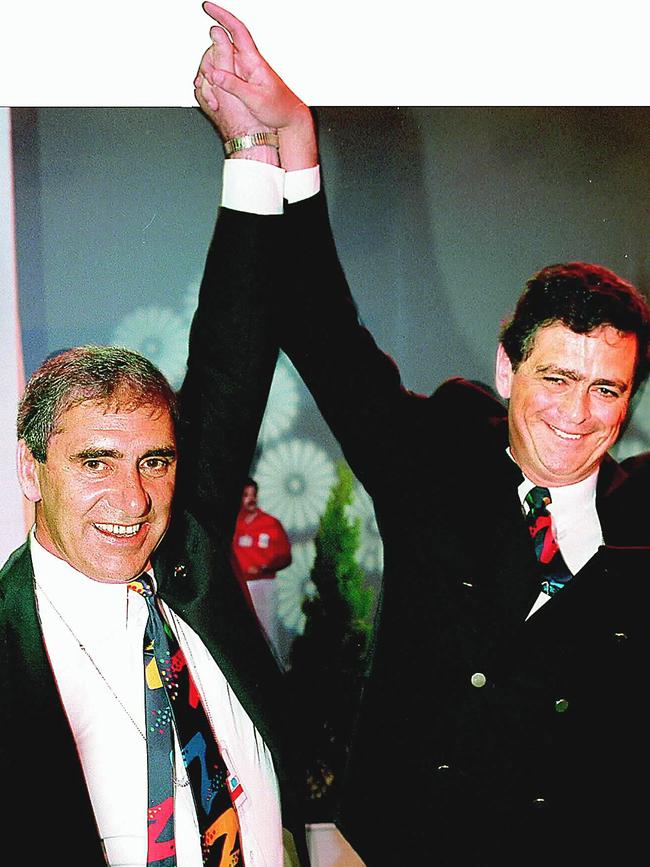 NSW Premier John Fahey (L) with Rod McGeoch in Monte Carlo after Sydney won Olympic Games 2000 bid in September 1993. General Sport