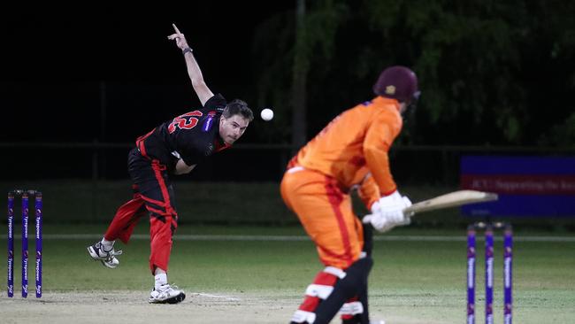 Thunders' Jordan Fulton was powerless to stop Jake Roach's and Angus Warnock's march to victory in the Barrier Reef Big Bash grand final match between the Piccones Badgers and Twomey Schrieber Thunder at Griffiths Park, Manunda. Picture: Brendan Radke