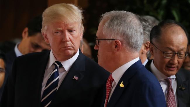 US President Donald Trump with Malcolm Turnbull. Picture: Kym Smith