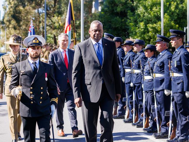 US Defence Secretary Lloyd Austin, followed by Australian counterpart Richard Marles, at Enoggera Barracks ahead of Australia-US Ministerial Consultations in Brisbane last year. Picture: Ian Waldie/Bloomberg