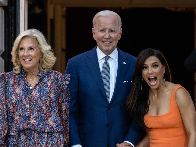 Eva Longoria with US First Lady Jill Biden and US President Joe Biden. Picture: AFP