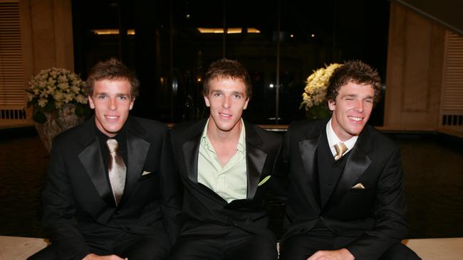Emmanuel College Formal at The Marriott. Pic of L to R triplets Mark, Andrew and Stephen Beverland