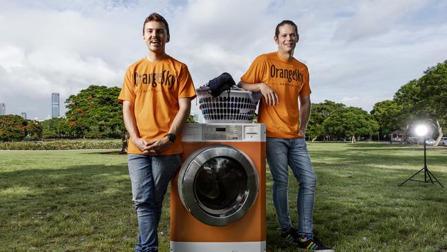 Lucas Patchett, left, and Nic Marchesi, founders of Orange Sky Laundry, Picture: Mark Cranitch