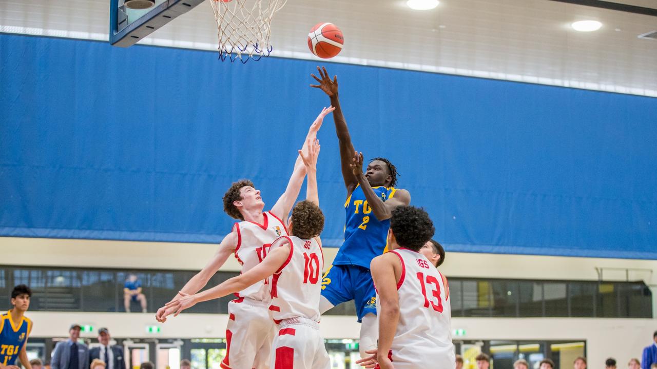 Samuel Geu puts up a shot against Ipswich Grammar