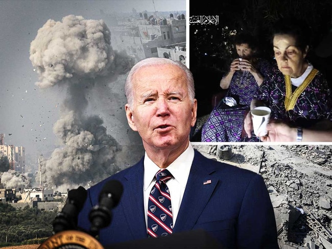 Israeli war splash art after biden said release hostages, then talk.