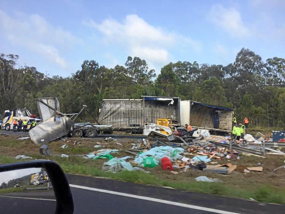 A passing motorist shares photos of the truck wreckage on the Bruce Hwy, Bells Creek. Picture: Matt Cook