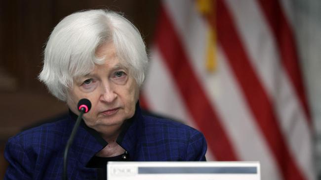 Janet Yellen listens during an open session of a Financial Stability Oversight Council meeting at the Department of the Treasury on April 21, 2023 in Washington, DC.