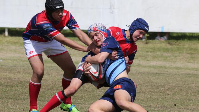 Action galleries of the junior rugby union grand finals, match played at Surfers Paradise Home Ground. Helensvale Hogs Vs Surfers Paradise Dolphins under 13s division. Picture Mike BatterhamAction galleries of the junior rugby union grand finals, match played at Surfers Paradise Home Ground. Helensvale Hogs Vs Bond Uni Pirates under 14s division. Picture Mike Batterham