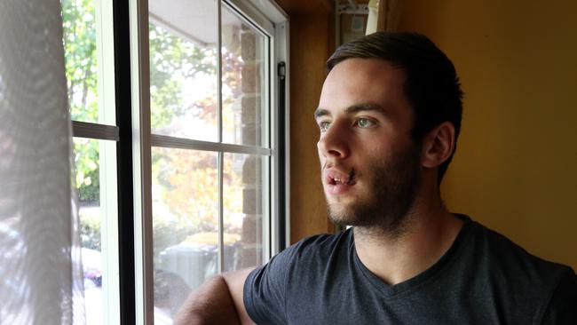 Matt Frawley pictured at home during his recovering from brain bruising in 2013.