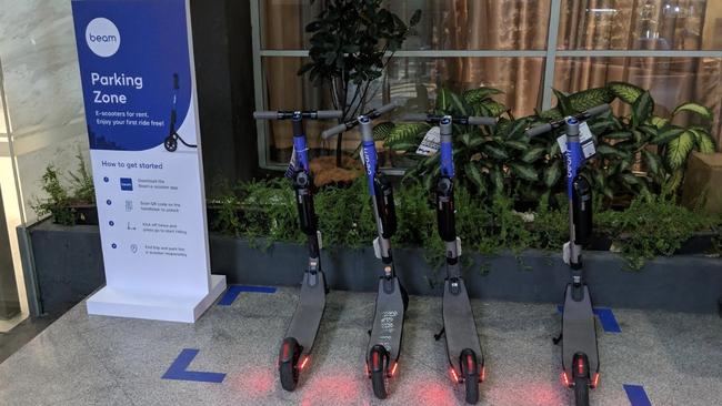 Beam e-scooters in an Adelaide parking bay. Picture: SUPPLIED