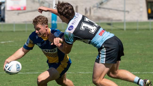 Parramatta’s Patrick Spence escapes with the ball. Picture: Monique Harmer