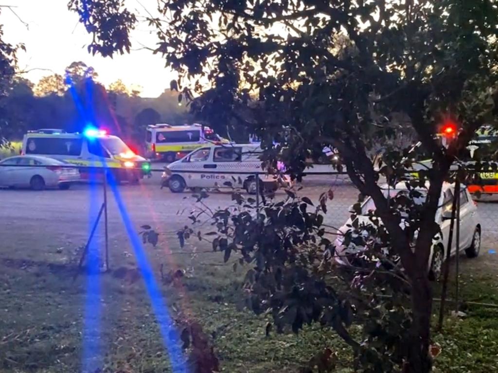 Emergency services at the scene at O’Callaghan Park, Zillmere.