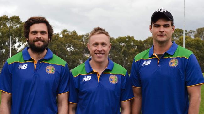 Cam Shenton (left) with Golden Grove coach Luke Barmby and Lewis Johnston. Picture: Golden Grove Football Club