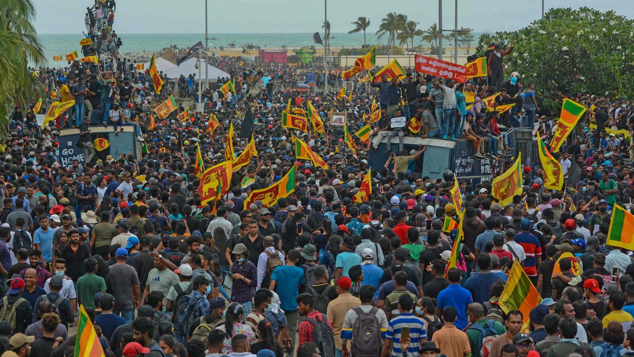 Protestors demanding the resignation of Sri Lanka's President Gotabaya Rajapaksa gather near the compound of the Presidential Palace. Picture: AFP