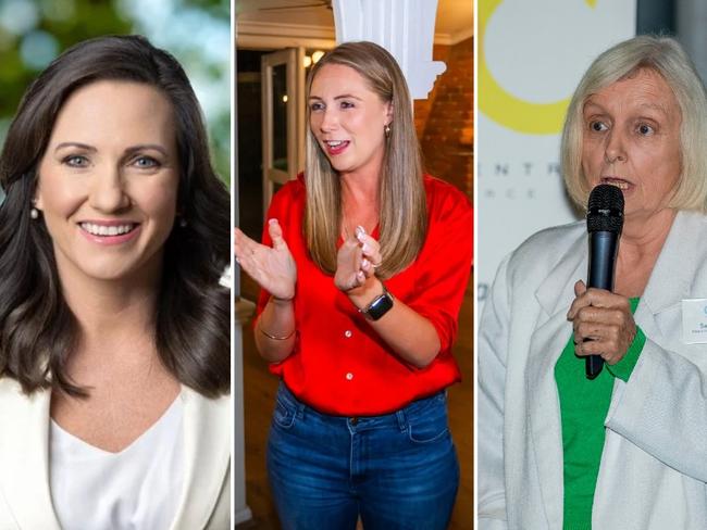 The fight for Gaven. From left, Labor's Meaghan Scanlon, LNP's Bianca Stone and The Greens Sally Spain.