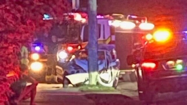 A woman has been taken to hospital after her car struck a power pole at Wondunna in the early hours of Tuesday, December 26, 2023.