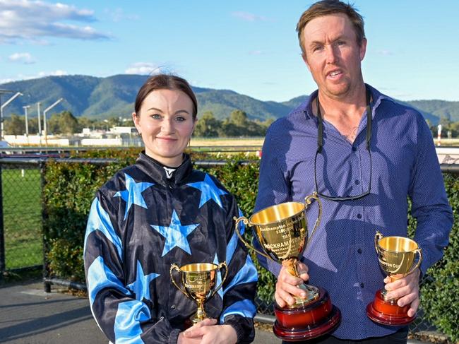 Trainer Aiden Nunn and jockey Teagan Voorham combine to win the Rockhampton Cup with Hype. Picture: Caught In The Act Photography CQ