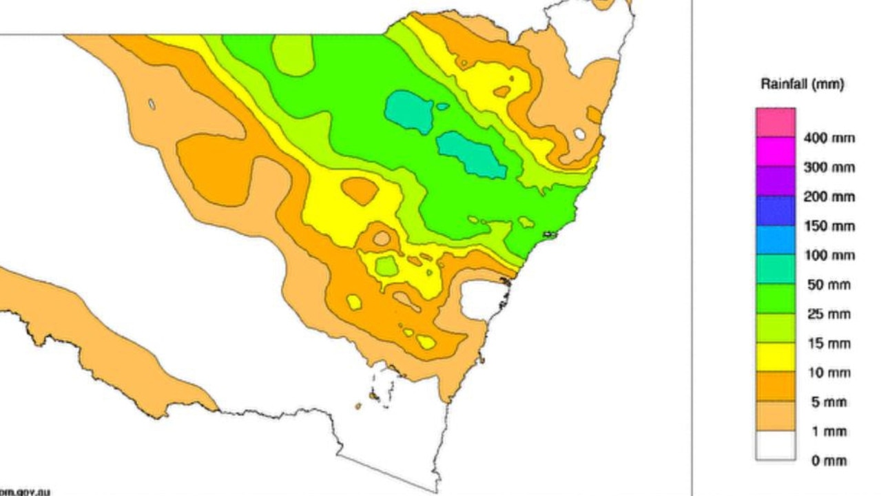 Daily rainfall total for NSW on 1 June 2024. Picture: Bureau of Meteorology.