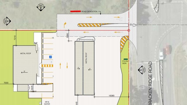 Development application for a 7 Eleven service station on Bracken Ridge Rd show changes made, in red.