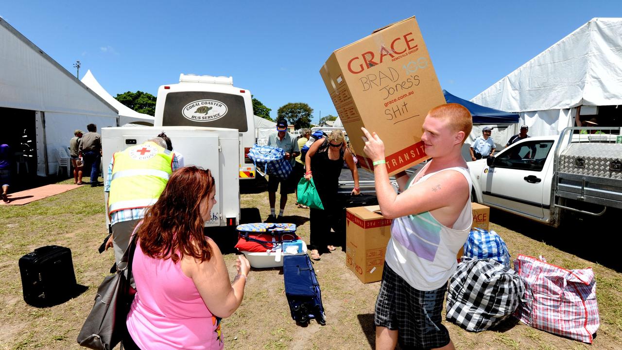 News Courier Mail, Bundaberg, 7.2.2013, Flood evacuee arrives at the temporary housing at the Bundaberg showgrounds. Photo Paul Beutel