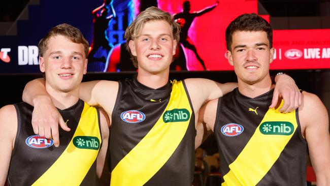 Sam Lalor, Josh Smillie and Harry Armstrong after being drafted to Richmond.