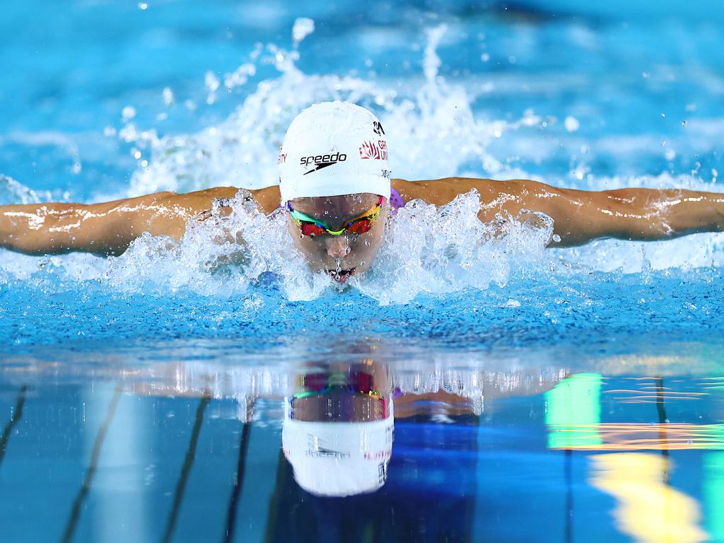 Emma McKeon during the 100 metres butterfly. Picture: Quinn Rooney/Getty Images