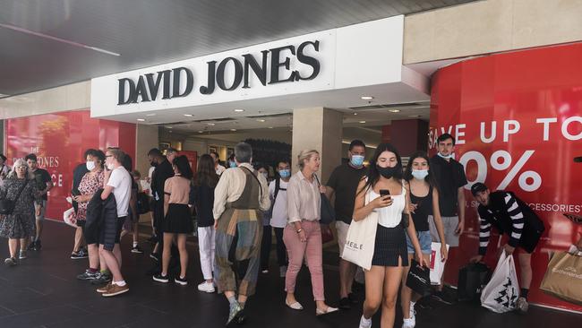 People shopping at David Jones during the Boxing Day sales on December 26, 2020 in Melbourne. Picture: Getty