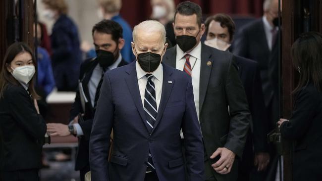 Joe Biden leaves a meeting with Senate Democrats. Picture: AFP.