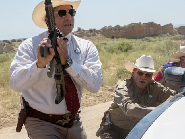 Guns at the ready for Gil Birmingham and Jeff Bridges in a scene from Hell or High Water. Picture: Madman Films