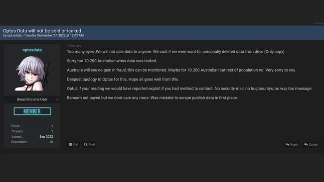 The alleged hacker Optusdata claimed to have deleted the customer data.