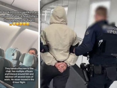 Handcuffed bikie goes viral for ‘winking’ at passengers on Thai flight