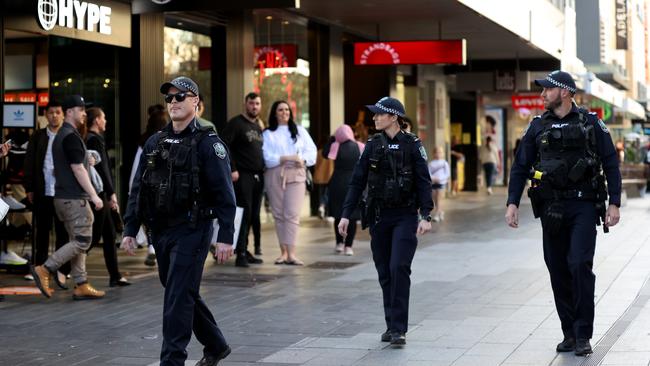 Extra police resources were diverted to the CBD amid a spike in crime and antisocial behaviour. Picture: NCA NewsWire/Kelly Barnes