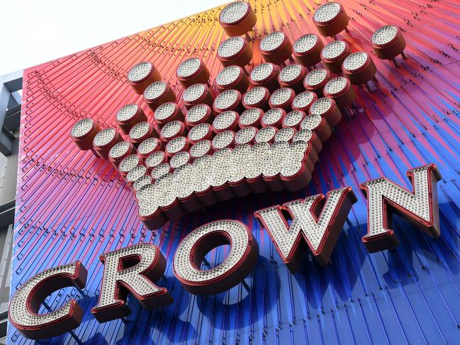 General view of exterior signage at Crown Casino, Southbank, Melbourne, Saturday, July 27, 2019. (AAP Image/James Ross) NO ARCHIVING