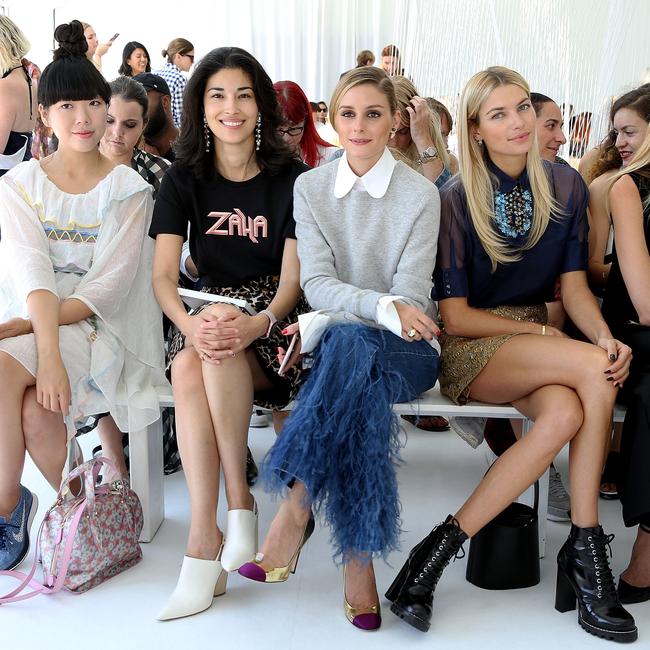 Susie Bubble, Caroline Issa, Olivia Palermo and model Jessica Hart attend Delpozo Front Row September 2016 during New York Fashion Week on September 14, 2016. Picture: Getty