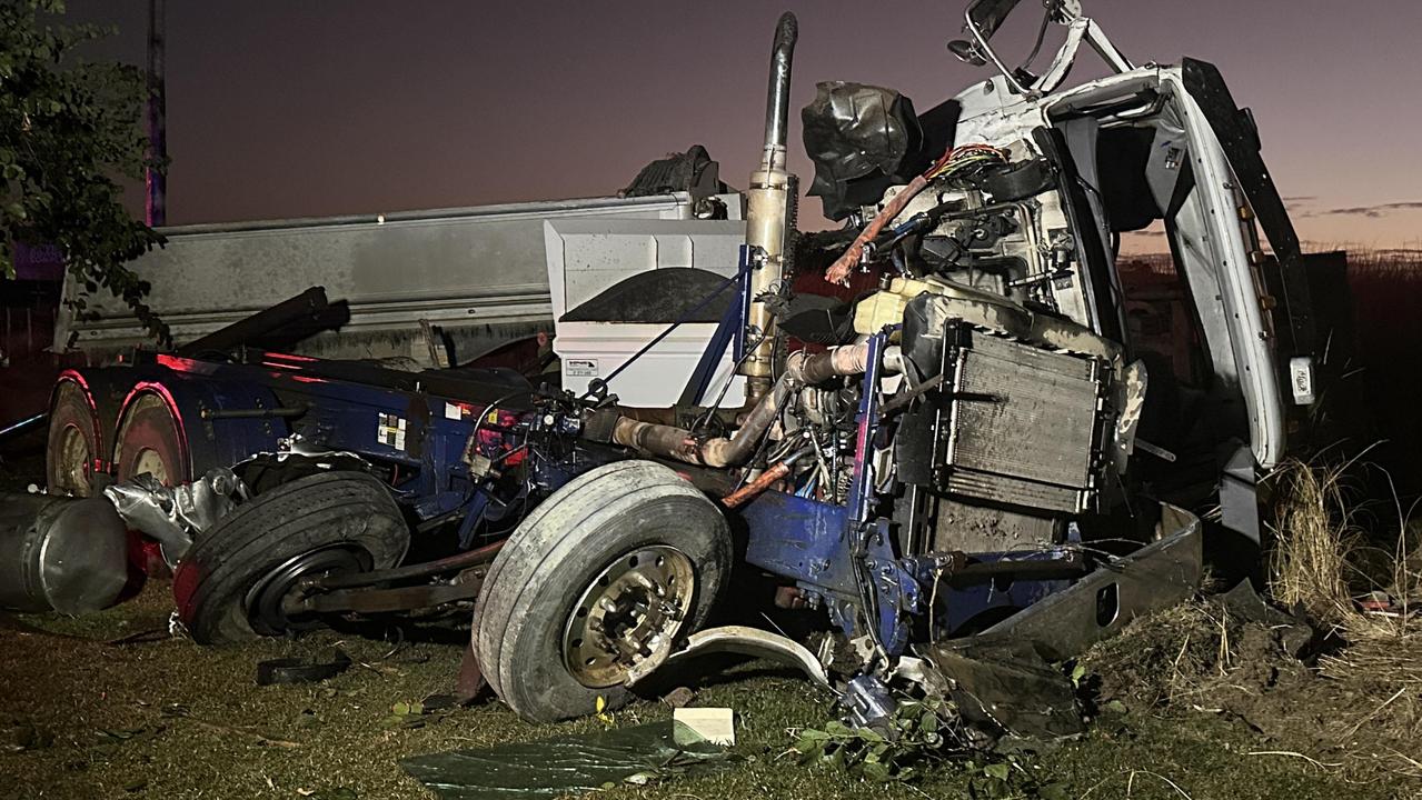 The wreckage of a truck that crashed off the Peak Downs Highway at Greenmount on May 25, 2023. Picture: Heidi Petith