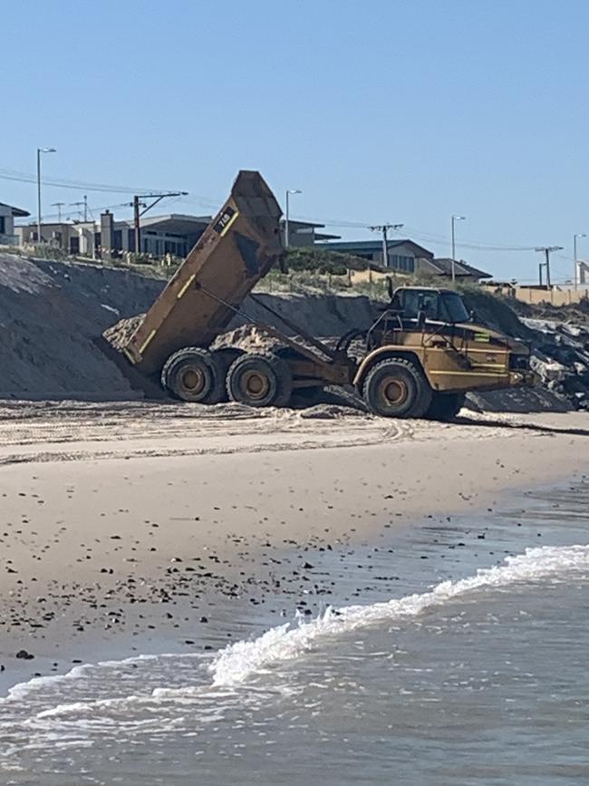 Recent emegerncy sand carting at West Beach. Picture: Paula Thompson