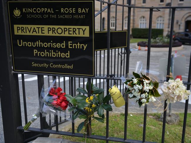 Flowers and well wishes are place outside Kincoppal-Rose Bay School in Sydney for Sydney nun Sister Philomene Tiernan who was a victim of the Malaysia Airlines Flight MH17 crash.