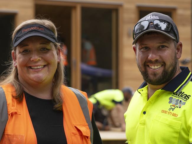 Melbourne International Flower and Garden Show 2024: Platylobium Landscape Design director Nadia Cole (left) and Atlas Concrete & Landscapes director Matt James are aiming to win Best in Show.