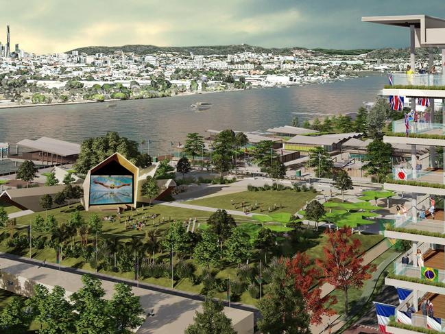 An artist impression of the athletes village at Northshore, Hamilton, for the Brisbane 2032 games.