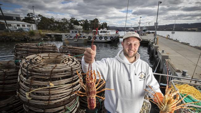 Bryce Way of Aussie Lobster Hunters on board the vessel Chieftain who is selling live crays at Margate. Picture: Chris Kidd