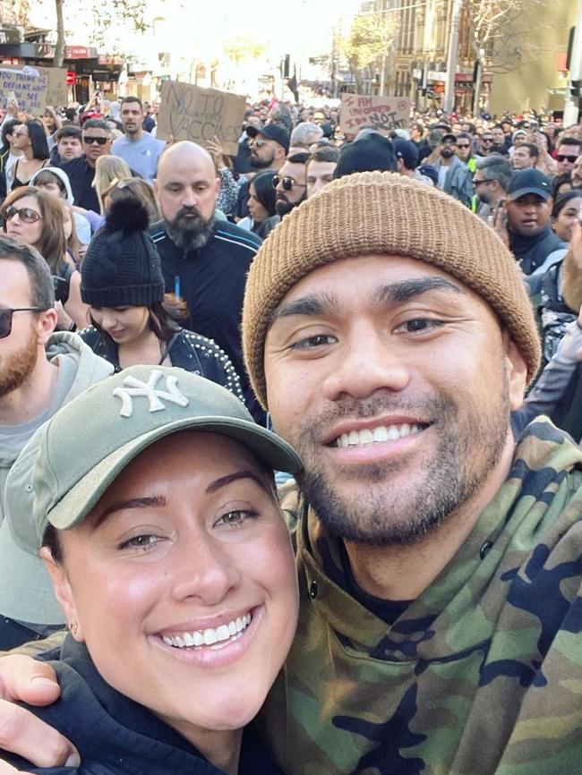 Taylor Winterstein and her husband at Sydney’s freedom march.