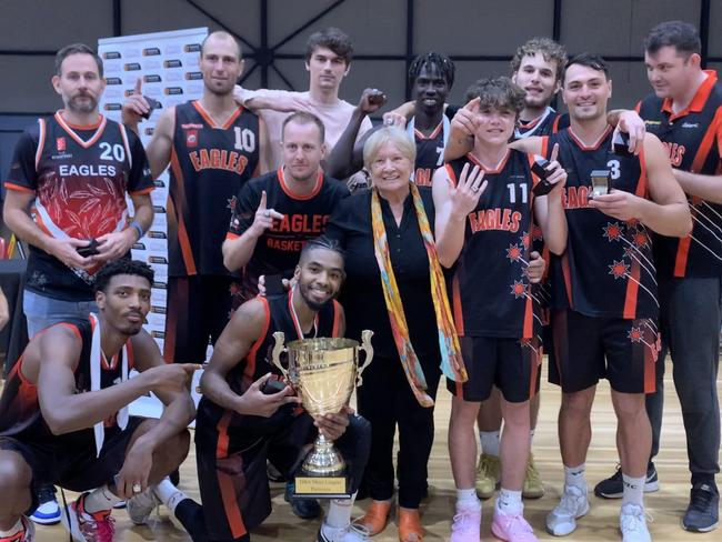 Eagles celebrate beating Tracy Village Jets in the 2020 DBA Final Picture: Nathaniel Chambers