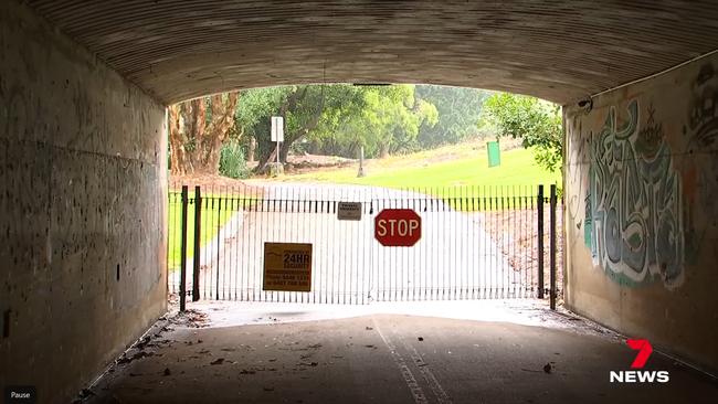 A fence advocates say is endangering kangaroos outside one of Clive Palmer's resorts in Queensland. Picture: Seven