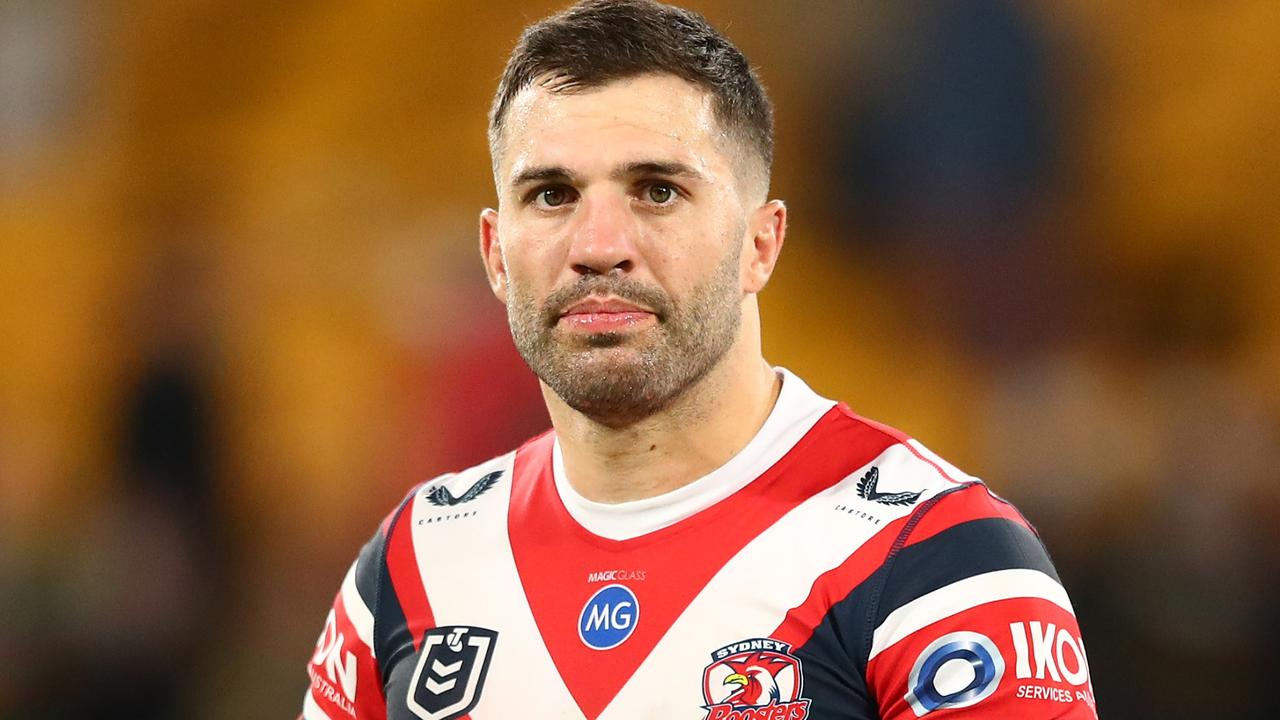 BRISBANE, AUSTRALIA - AUGUST 27: James Tedesco of the Roosters looks on after losing the round 24 NRL match between the Sydney Roosters and the South Sydney Rabbitohs at Suncorp Stadium on August 27, 2021, in Brisbane, Australia. (Photo by Chris Hyde/Getty Images)