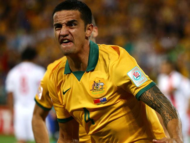 Tim Cahill of Australia celebrates a goal during the AFC Asian Cup Quarter-Final between the Socceroos and China played at Suncorp Stadium. Pic Darren England.