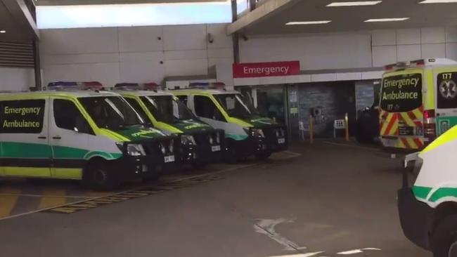 Ambulance parked out side the Flinders Medical Centre Emergency Department. ramping out the front of the Flinders Hospital Emergency Department on Friday 4 September, 2020