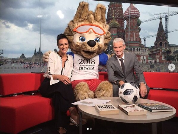 Lucy Zelić co-hosting the 2018 World Cup in Moscow, Russia with Craig Foster. Picture: Instagram