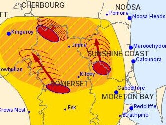 The path of the storms at 3.40pm.