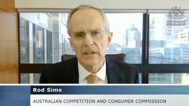 ACCC chair Rod Sims faces the committee. Source: Supplied.