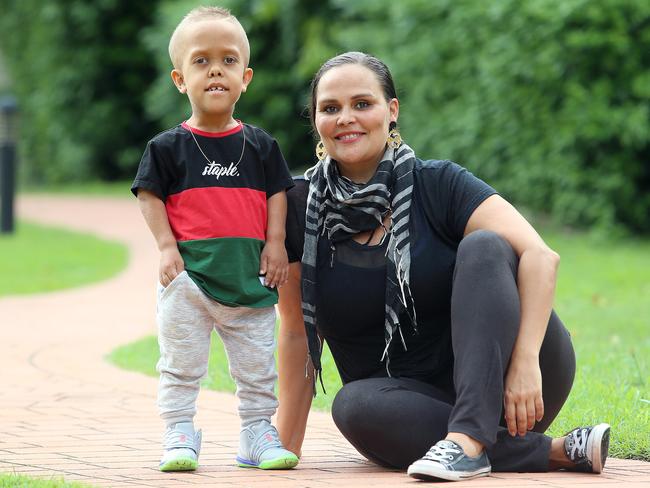 Yarraka Bayles with son Quaden, 8, in Brisbane.  (AAP Image/Jono Searle)